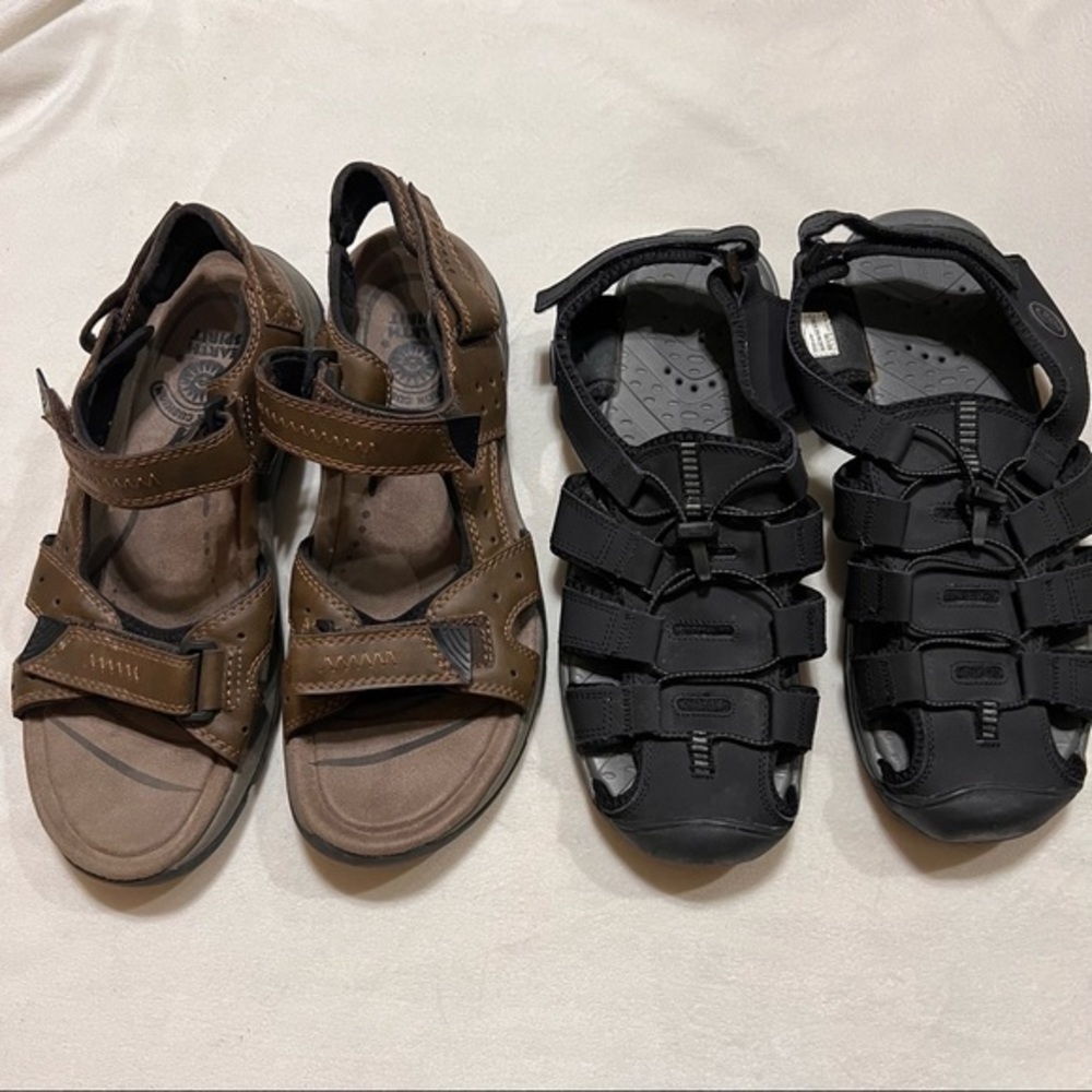 KHOMBU BLUE SHARK LEATHER AND EARTH SPIRIT BROWN BUNDLE SANDALS 13